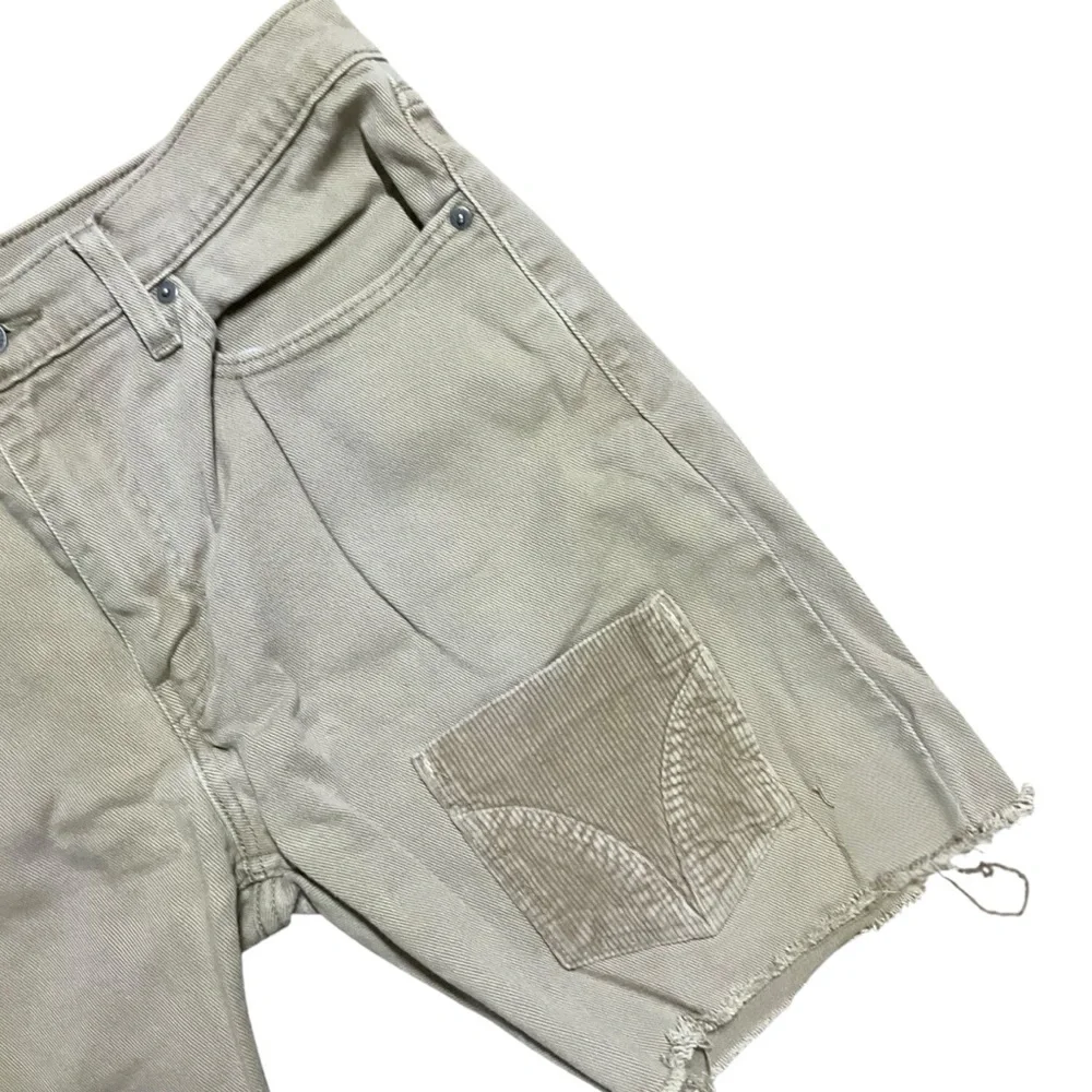 🪚 Levi’s 502 Custom Distressed Cut-Off Shorts Tan 34x34‎ Grunge Workwear Vibe